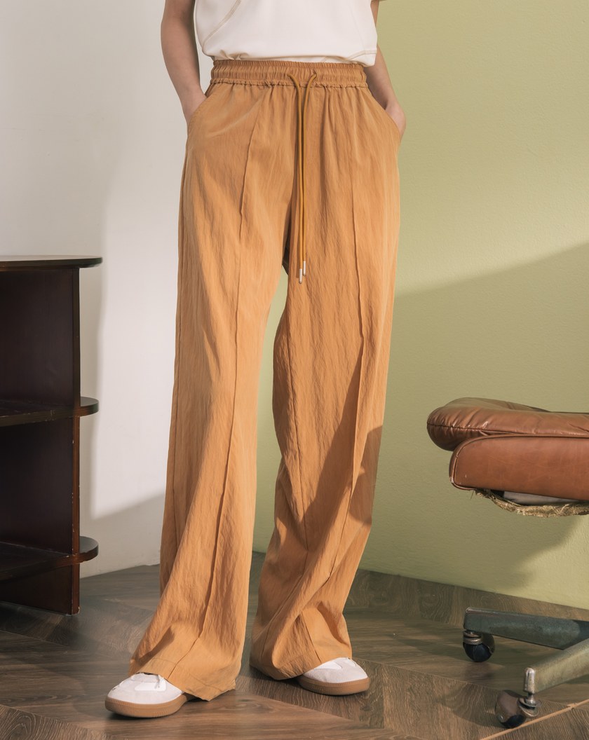 涼感天絲抽繩鬆緊直筒寬褲(兩色)