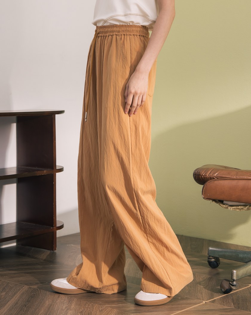 涼感天絲抽繩鬆緊直筒寬褲(兩色)