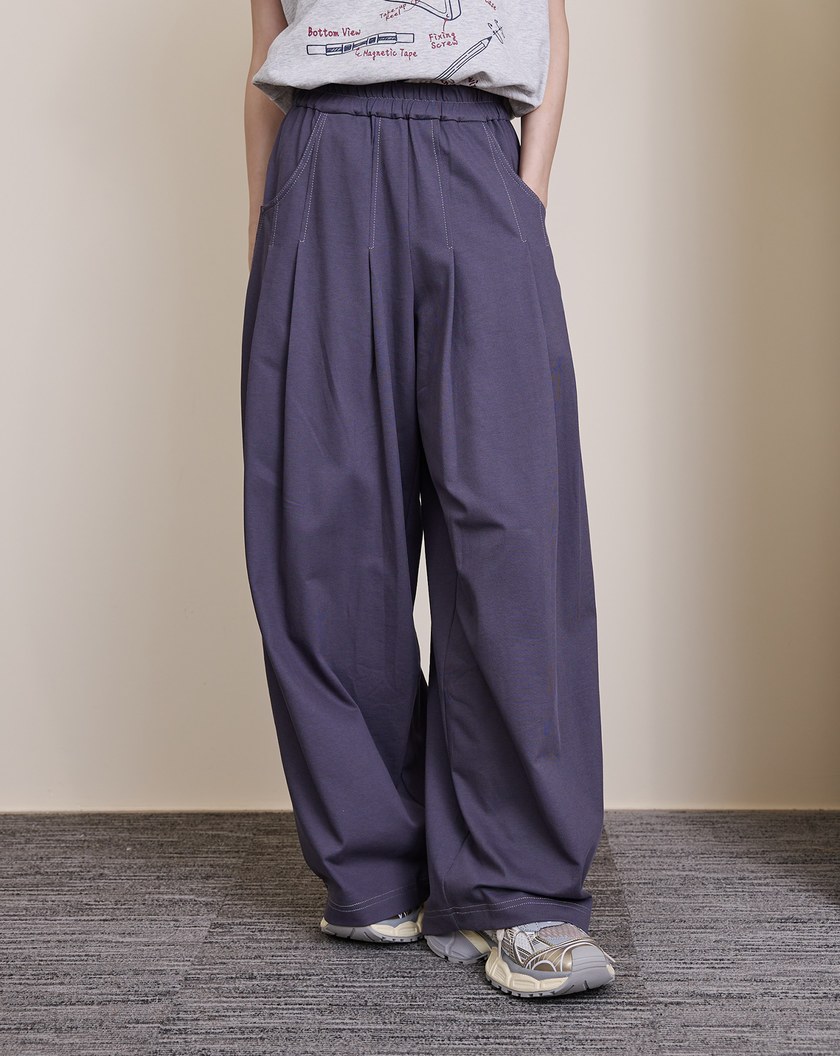 好比例配色壓線打褶寬褲(兩色)