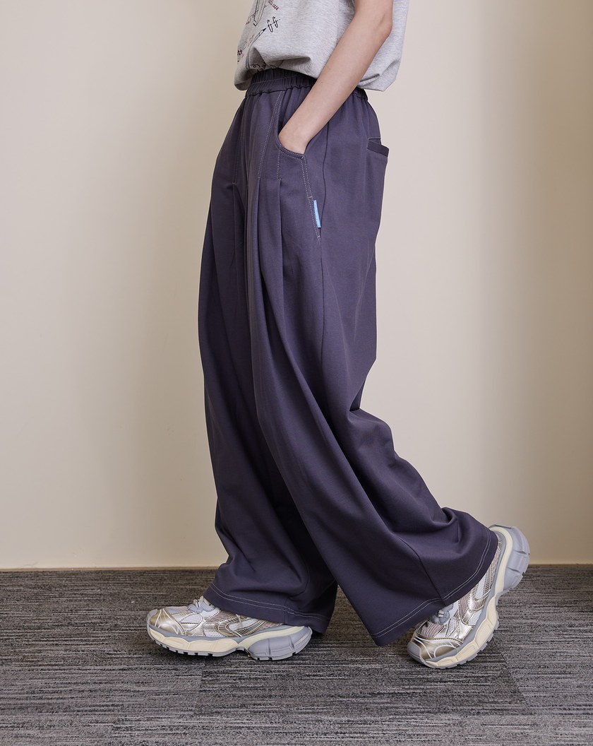 好比例配色壓線打褶寬褲(兩色)