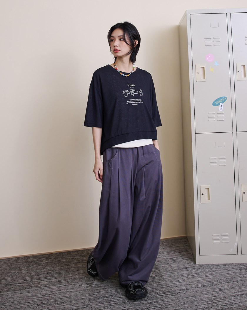 好比例配色壓線打褶寬褲(兩色)