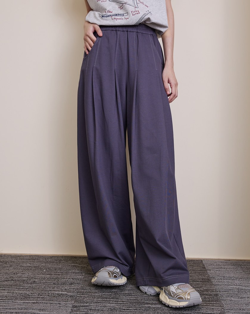 好比例配色壓線打褶寬褲(兩色)