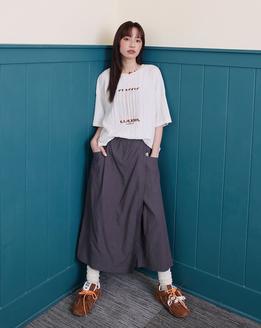 涼感天絲不對稱裙片鬆緊褲裙(兩色)