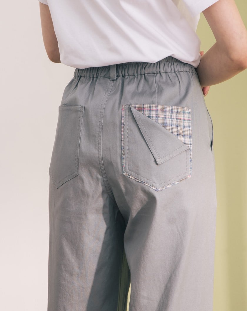 格紋雙層口袋造型彈性男友褲(兩色)