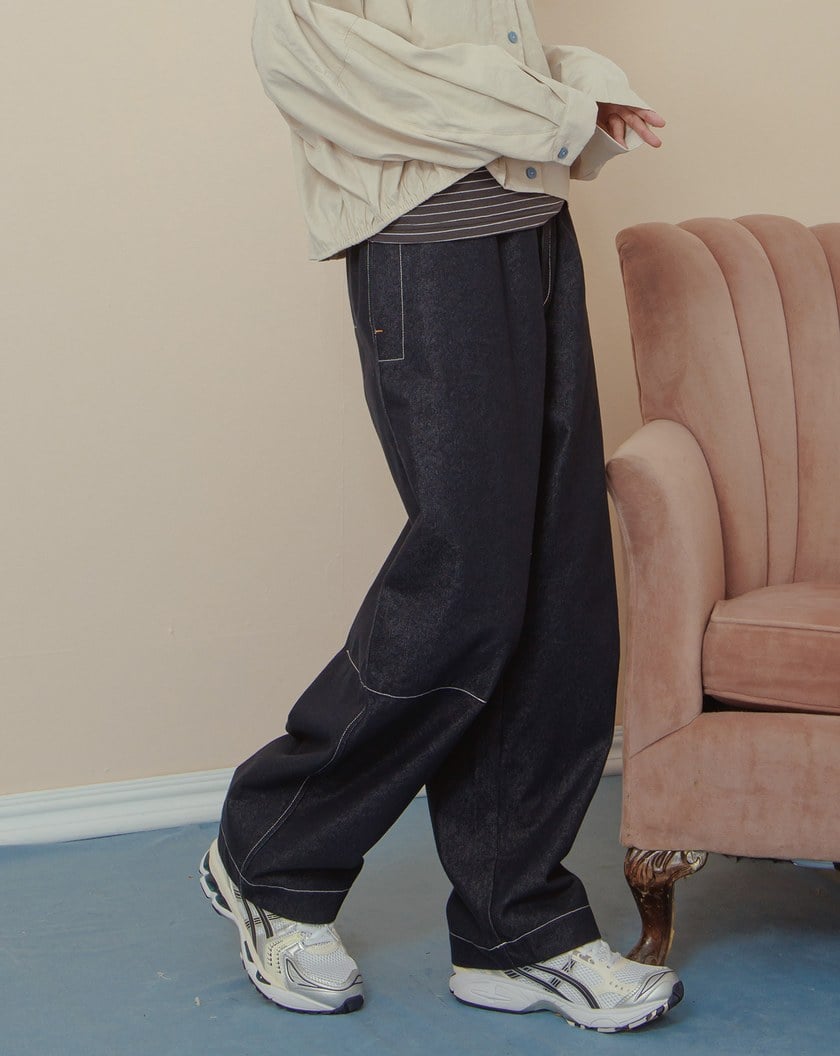 配色造型壓線仿牛仔男友褲(三色)