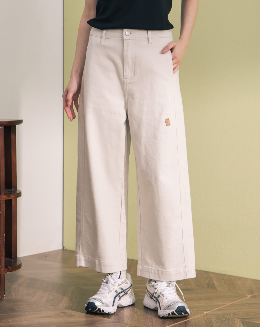 顯瘦剪接彈性直筒八分牛仔褲