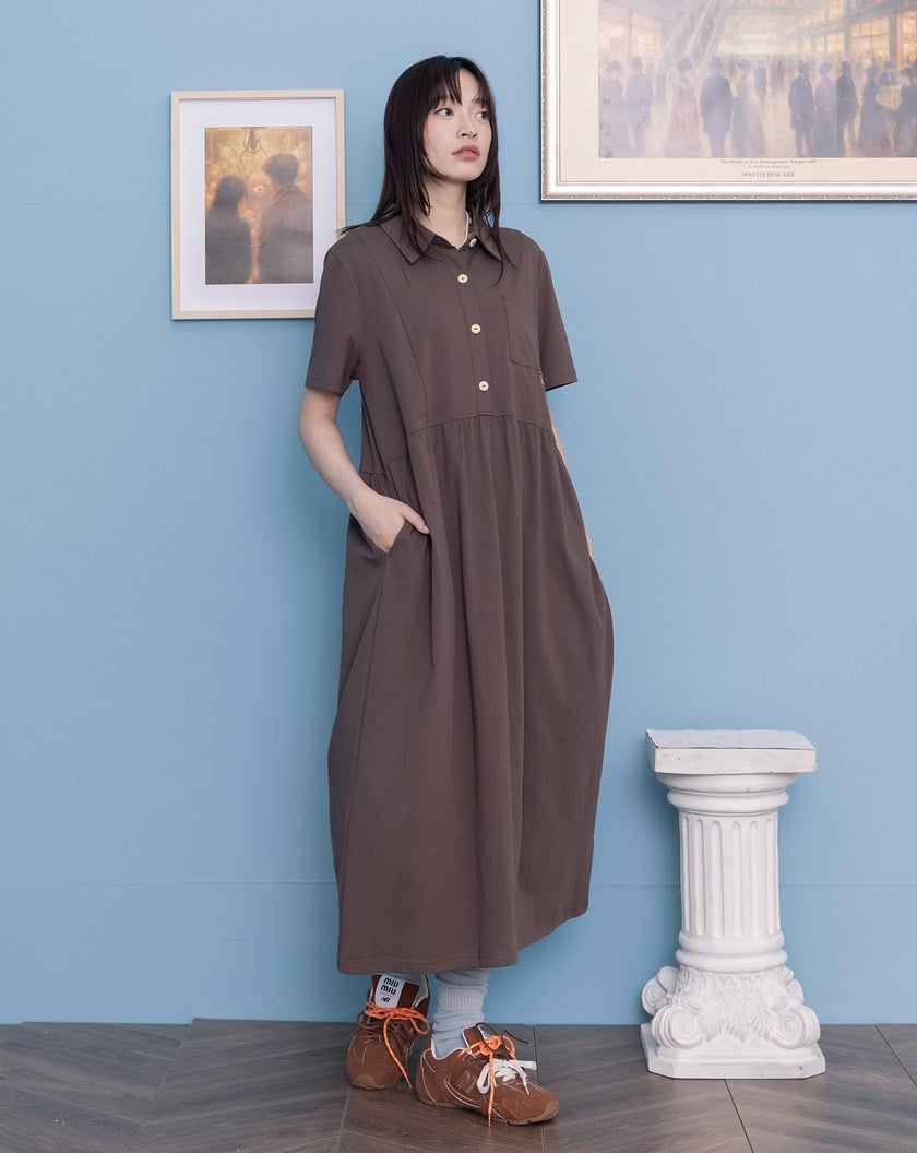 顯瘦收腰半開襟針織洋裝(兩色)