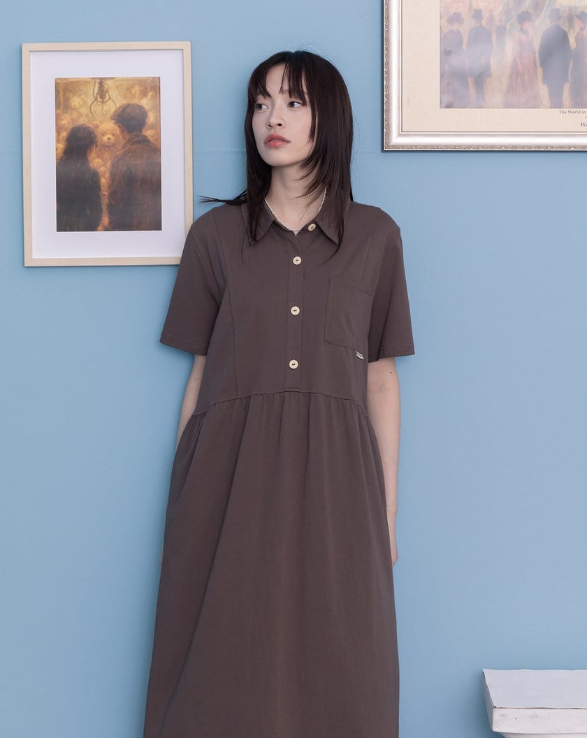 顯瘦收腰半開襟針織洋裝(兩色)