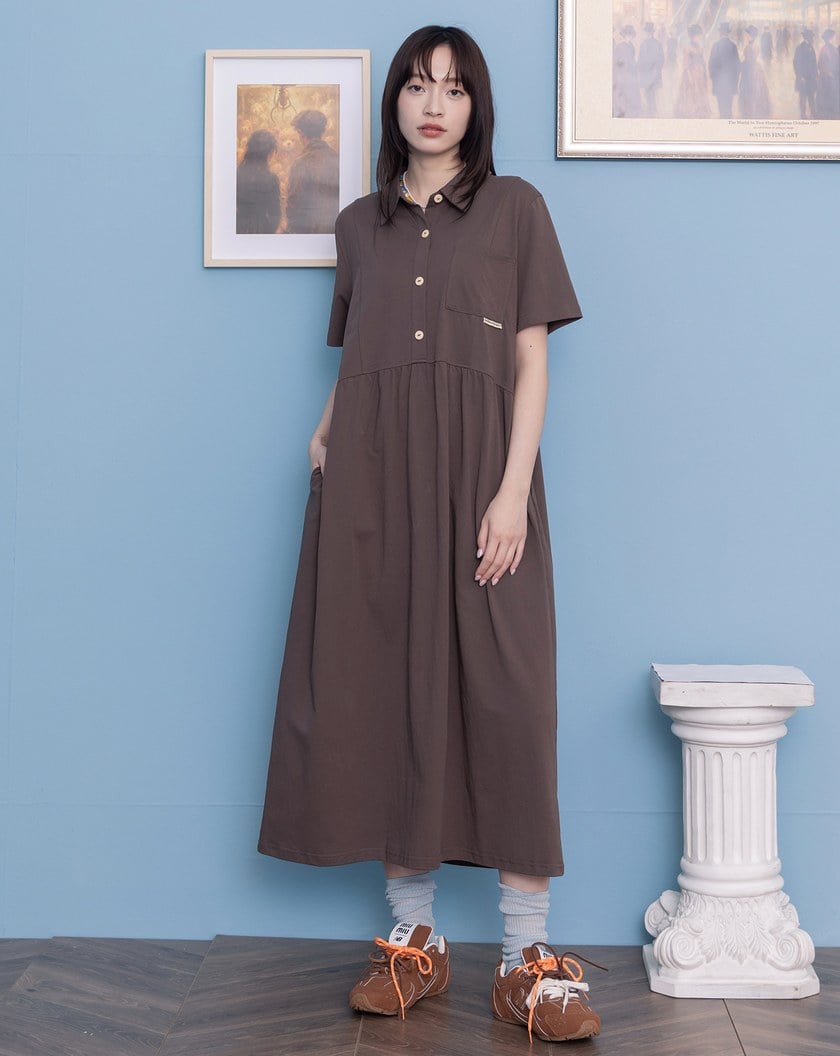 顯瘦收腰半開襟針織洋裝(兩色)