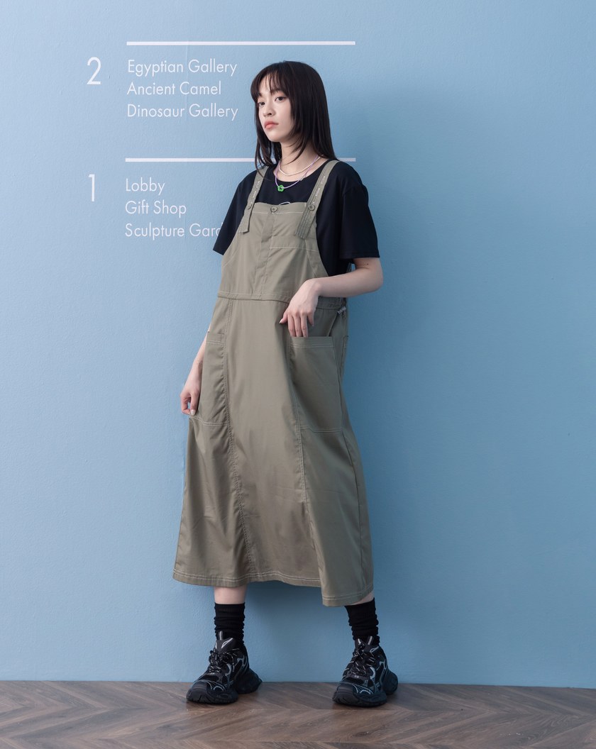 ➤抽繩收腰工裝吊帶裙(兩色)