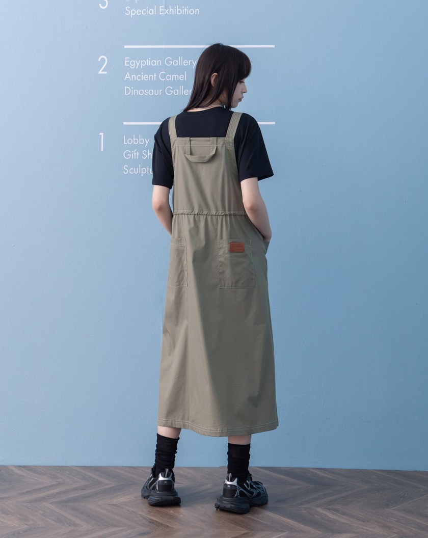 ➤抽繩收腰工裝吊帶裙(兩色)