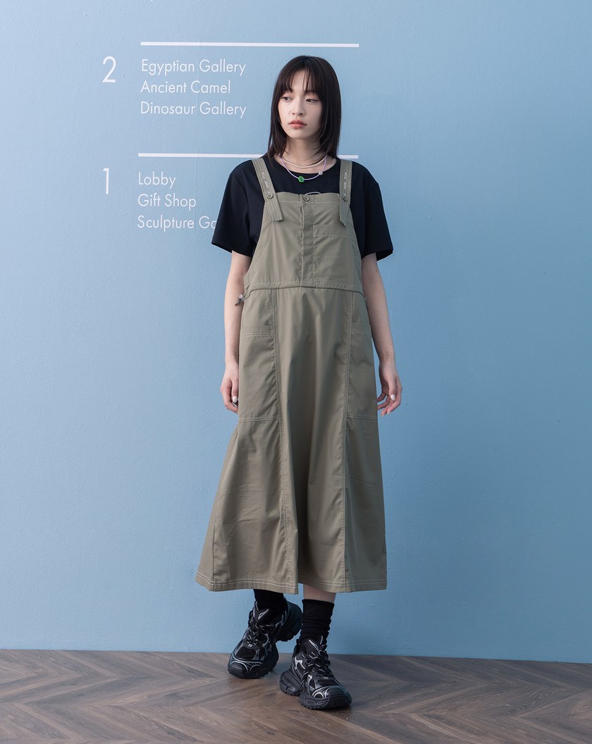 ➤抽繩收腰工裝吊帶裙(兩色)