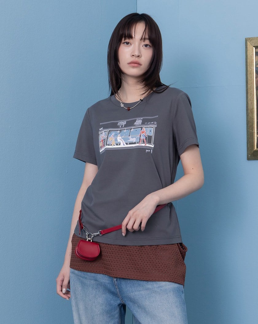 埃及壁畫人搭電車合肩涼感T恤(兩色)