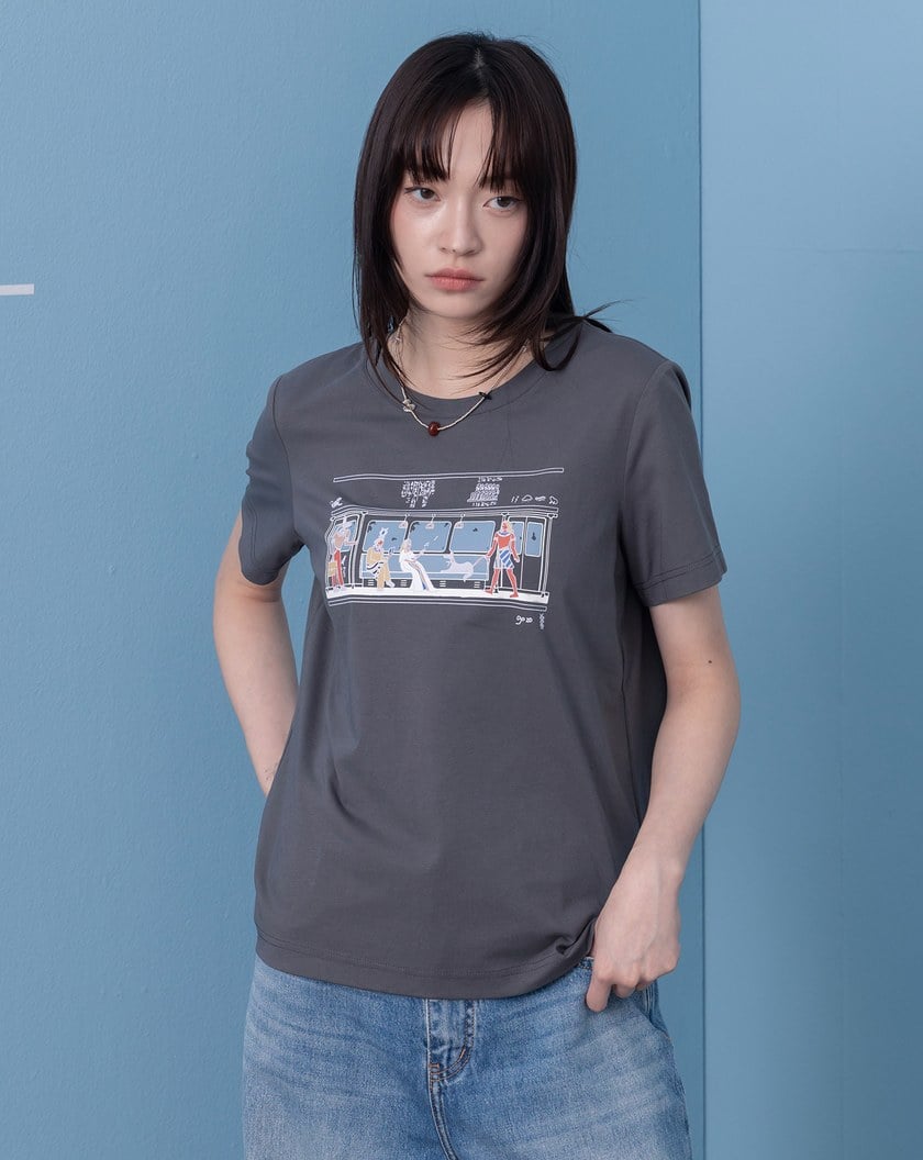 埃及壁畫人搭電車合肩涼感T恤(兩色)