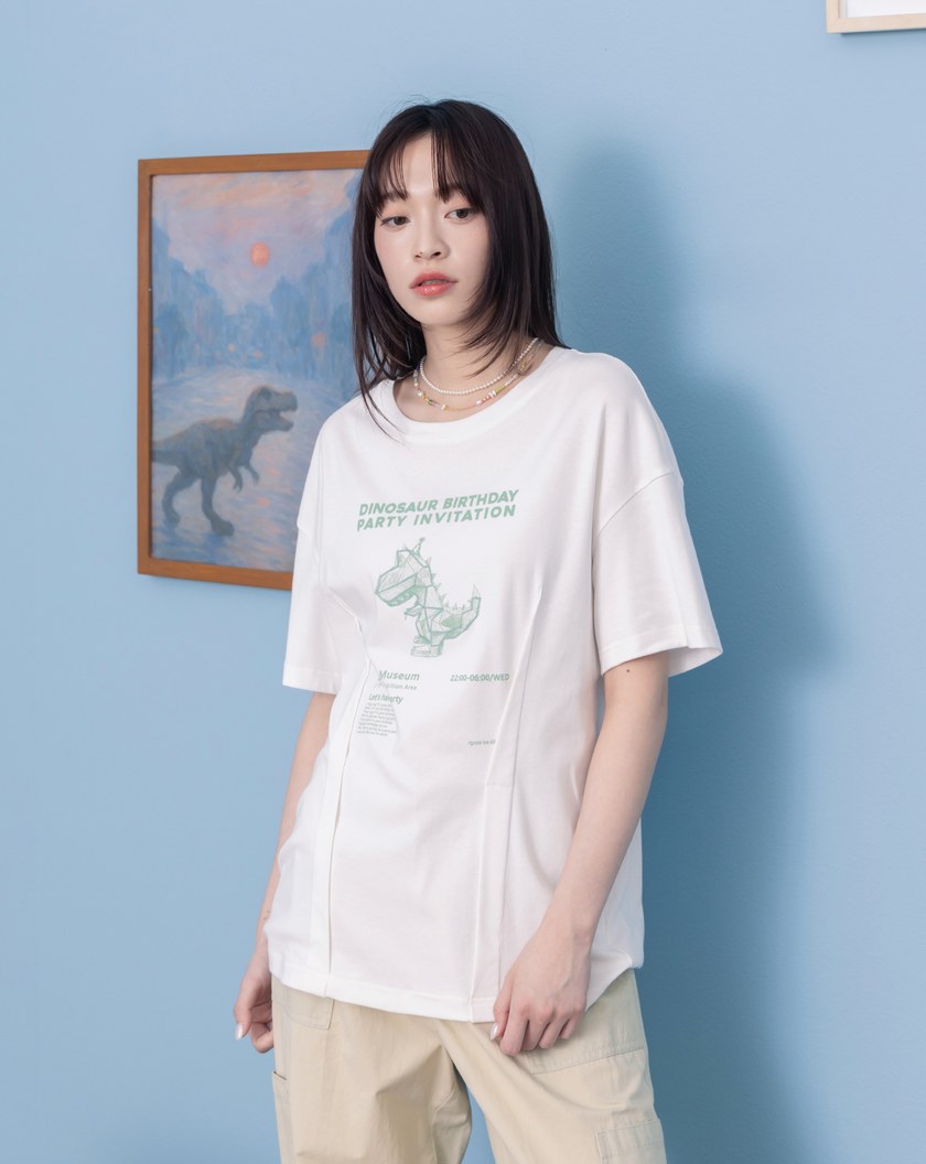 恐龍慶生會打褶造型T恤(兩色)