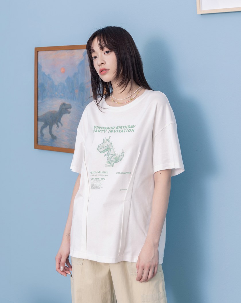 恐龍慶生會打褶造型T恤(兩色)
