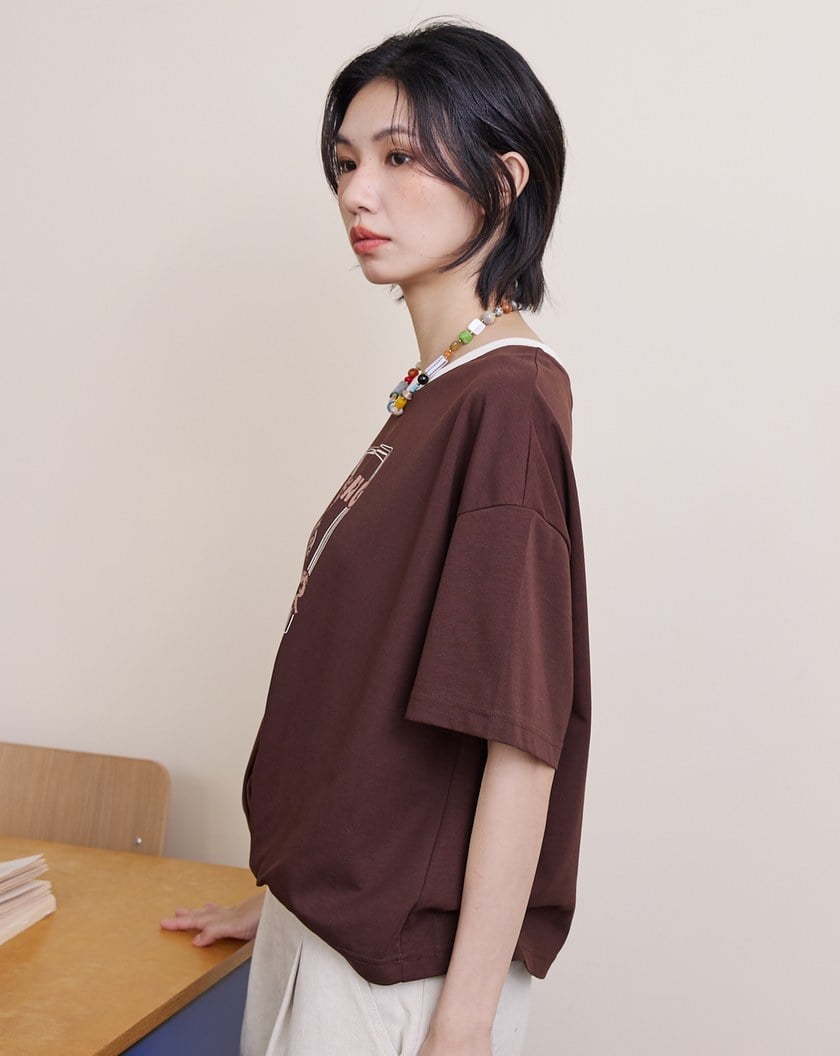 釣魚遊戲下擺打褶涼感T恤(兩色)