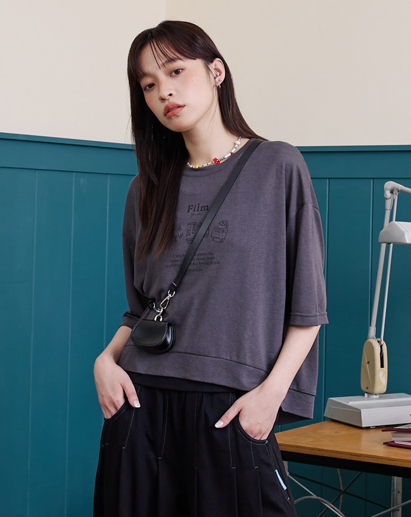 抗菌復古膠捲印花兩件式T恤(兩色)