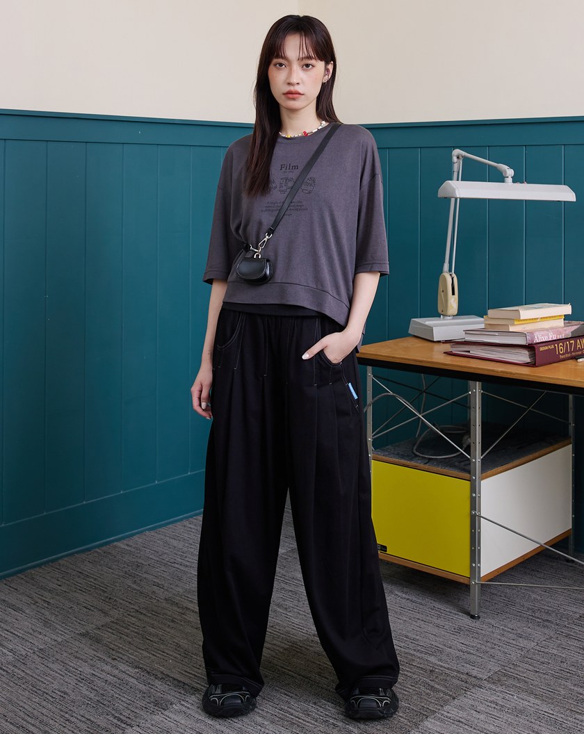 抗菌復古膠捲印花兩件式T恤(兩色)