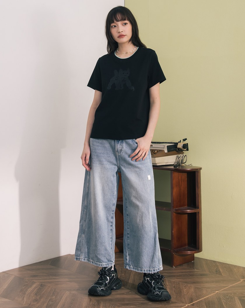 貓咪點陣圖尋找gz印花合肩T恤(兩色)