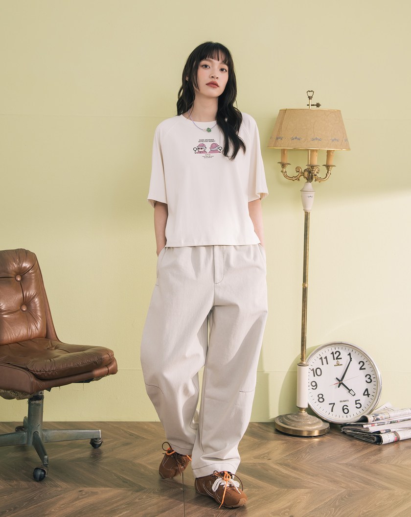 涼感天絲線條拼接造型印花T恤(兩色)