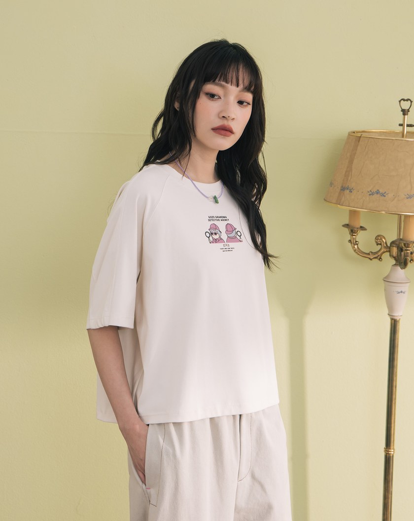 涼感天絲線條拼接造型印花T恤(兩色)