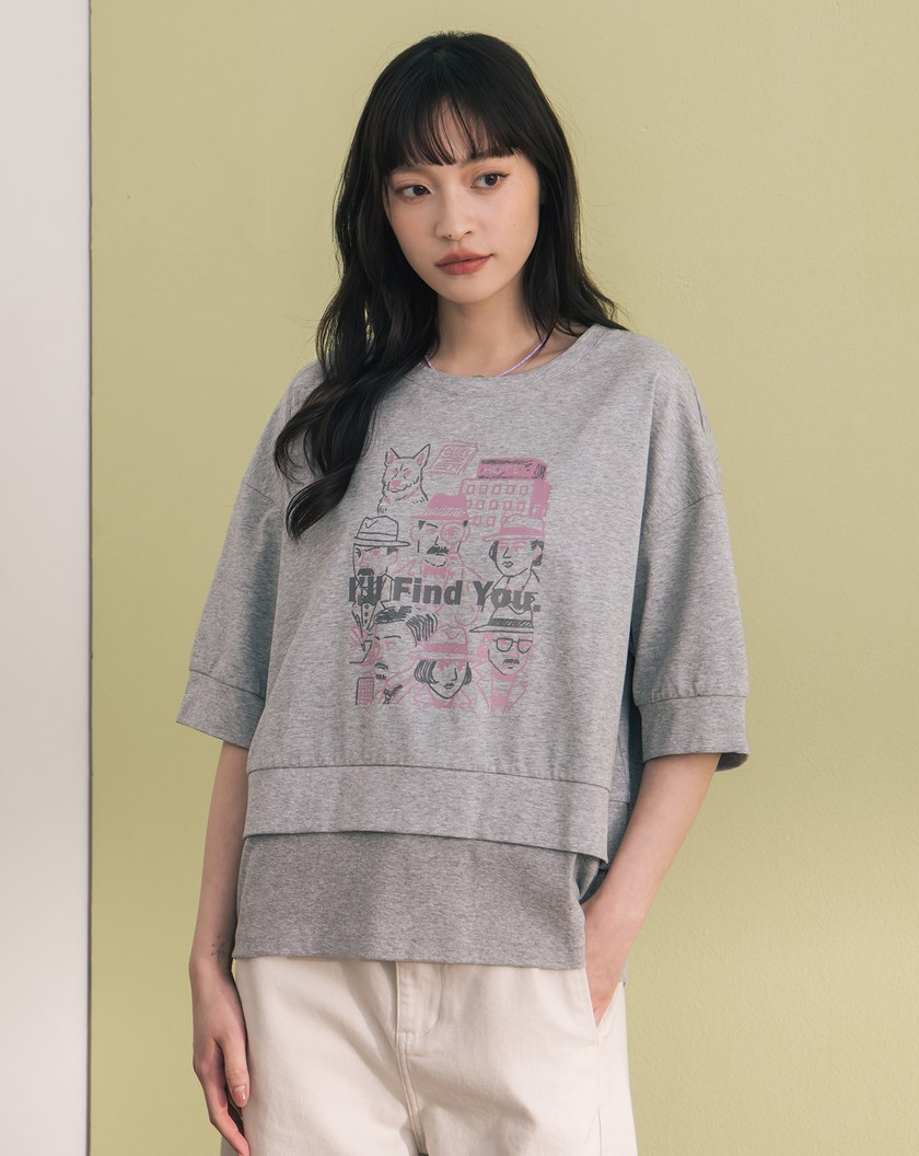 偵探印花假兩件造型涼感T恤(兩色)