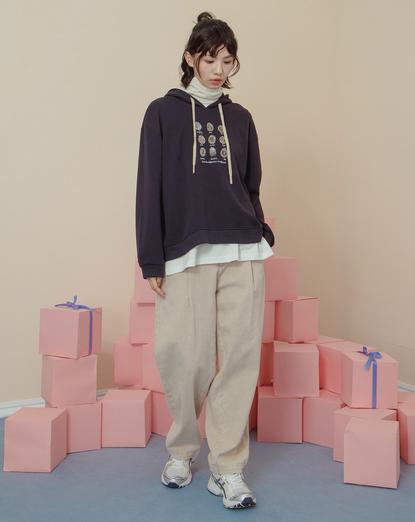 配色帽繩指紋印花帽T(兩色)