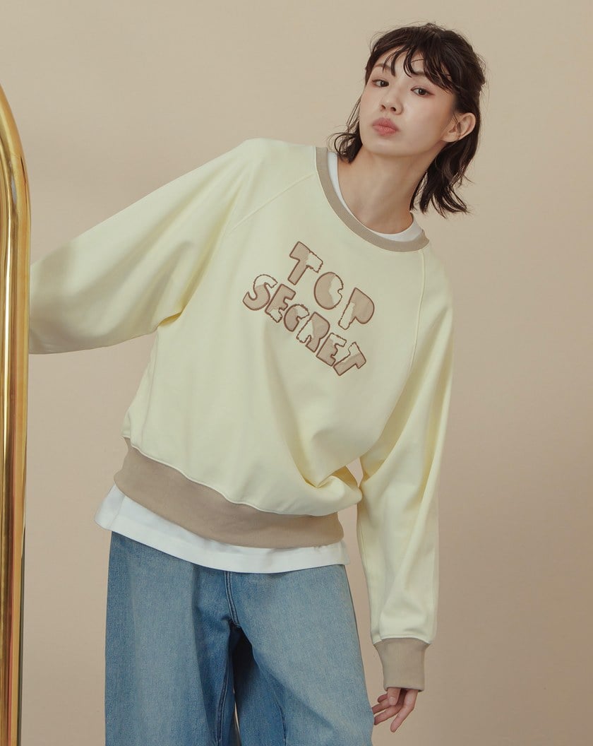 英文標語刺繡配色拼接大學T(兩色)