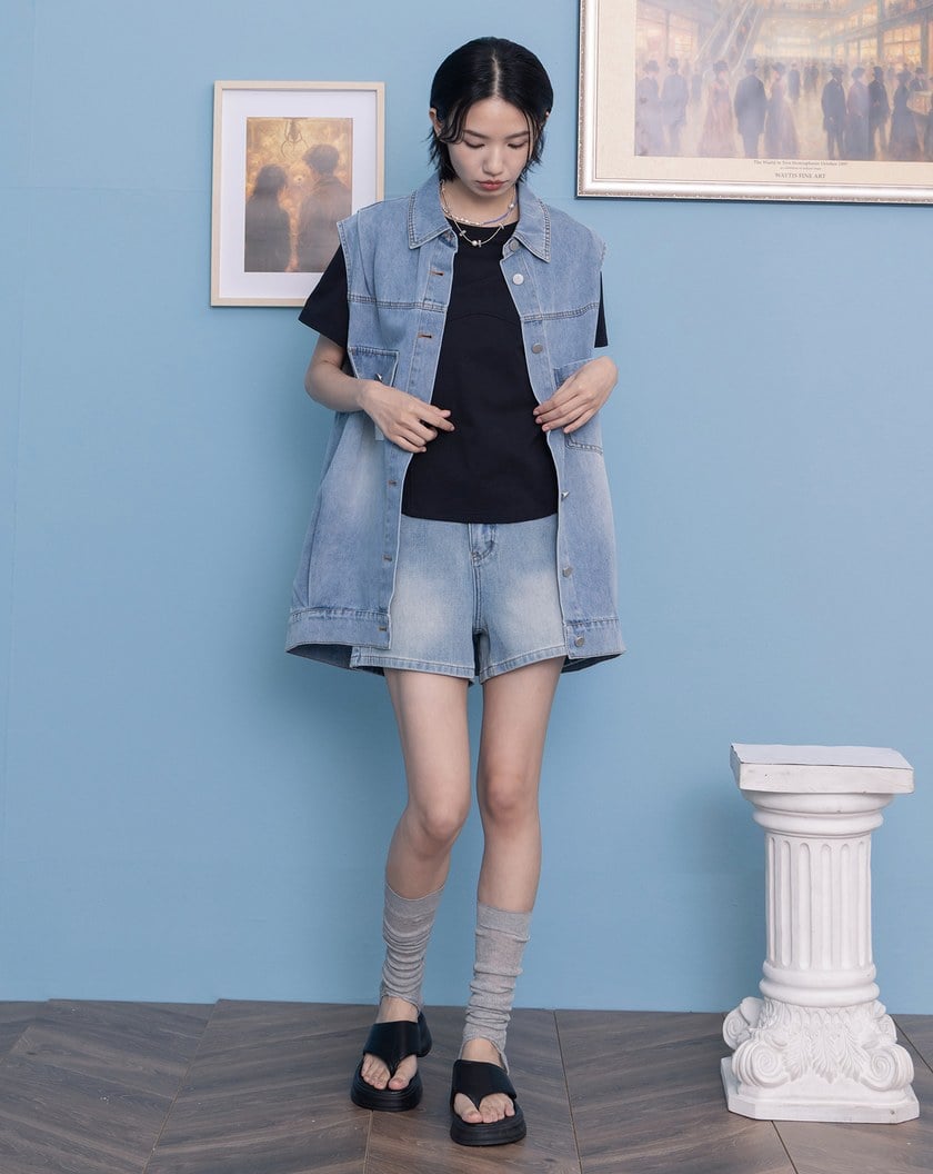 曲線造型剪接圓弧下擺T恤(兩色)