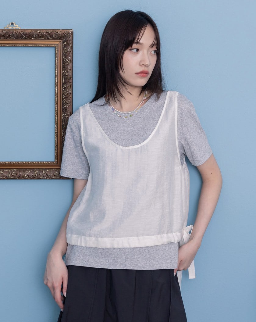 涼感天絲下擺抽繩背心兩件式T恤(兩色)