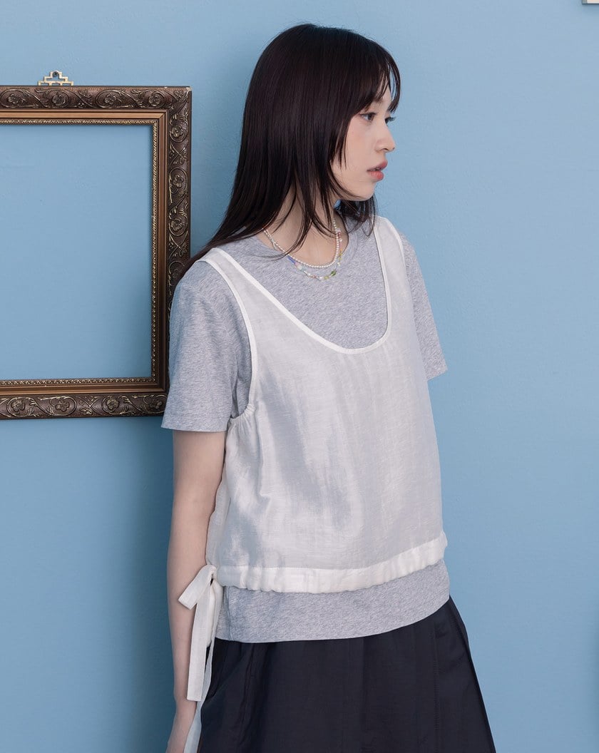 涼感天絲下擺抽繩背心兩件式T恤(兩色)