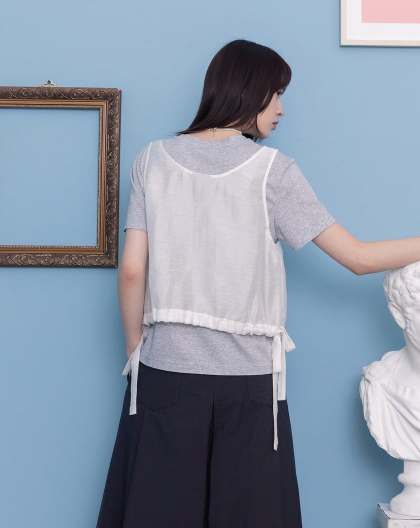 涼感天絲下擺抽繩背心兩件式T恤(兩色)