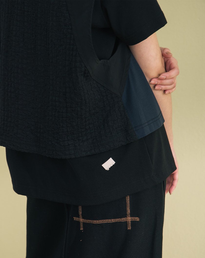 異材質拼接背心兩件式T恤(兩色)