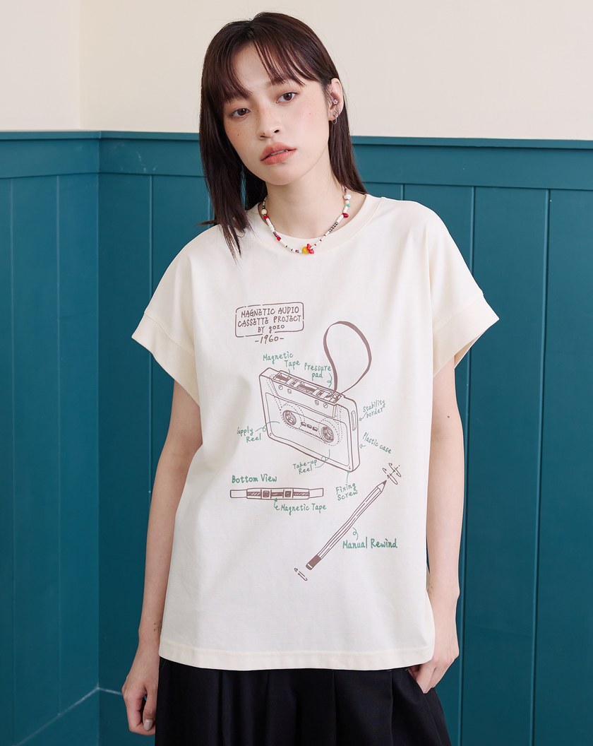 復古錄音帶連袖長版涼感上衣(兩色)