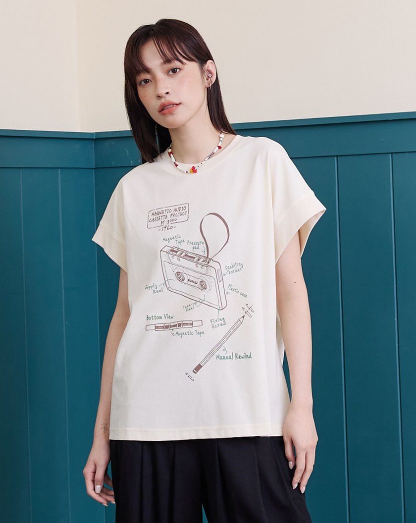 復古錄音帶連袖長版涼感上衣(兩色)