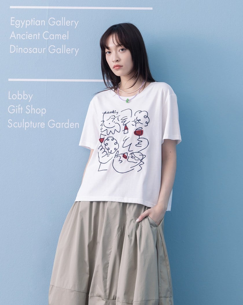 ➤奶奶聚會線條繡花涼感T恤(兩色)