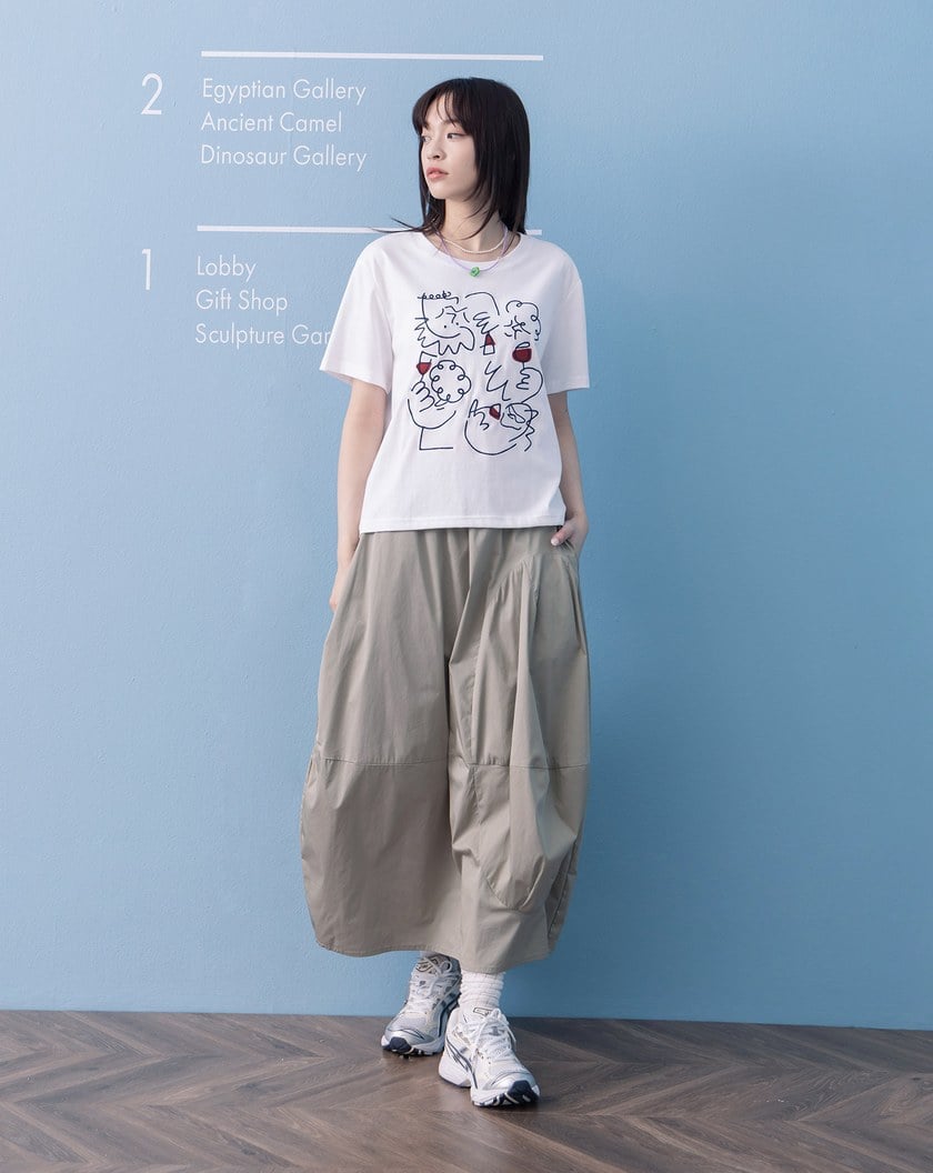 ➤奶奶聚會線條繡花涼感T恤(兩色)