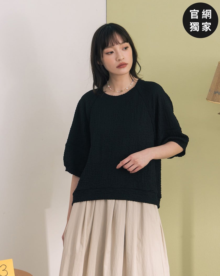 ➤氣球立體剪裁皺皺織紋上衣(兩色)