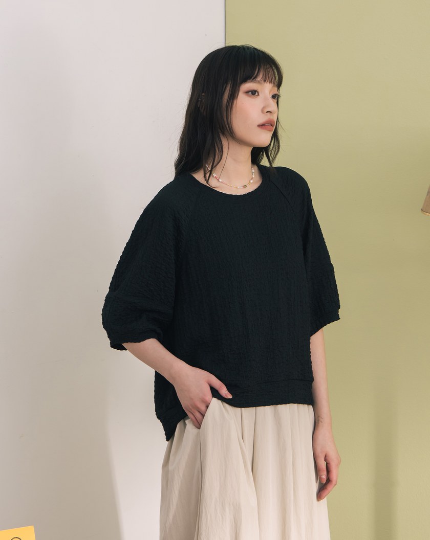 ➤氣球立體剪裁皺皺織紋上衣(兩色)