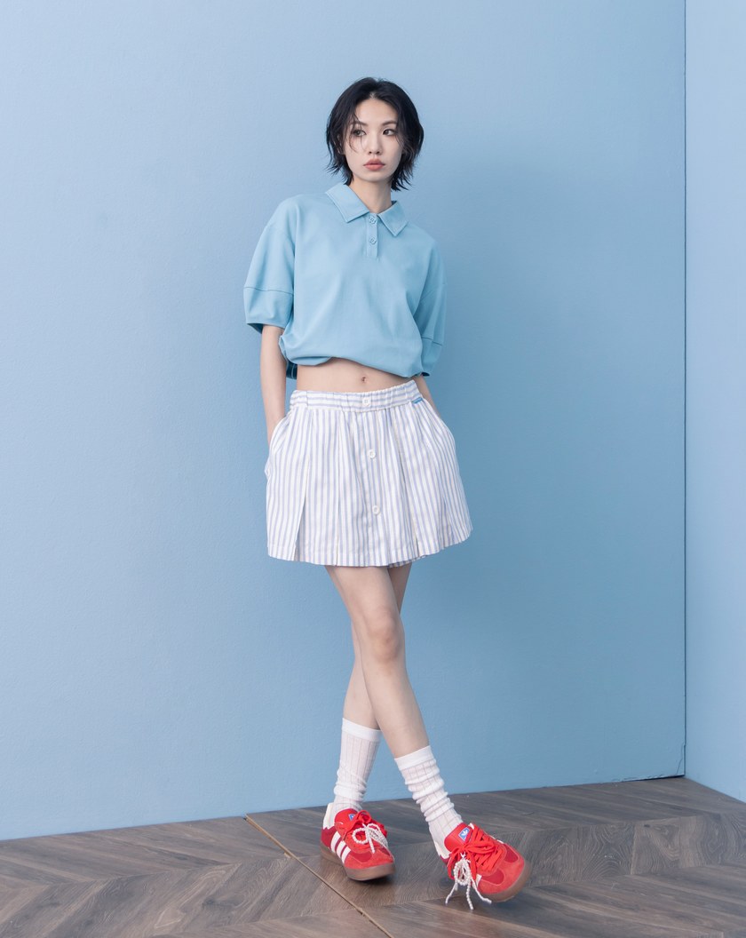 A｜小花釦立體澎袖涼感POLO衫(兩色)