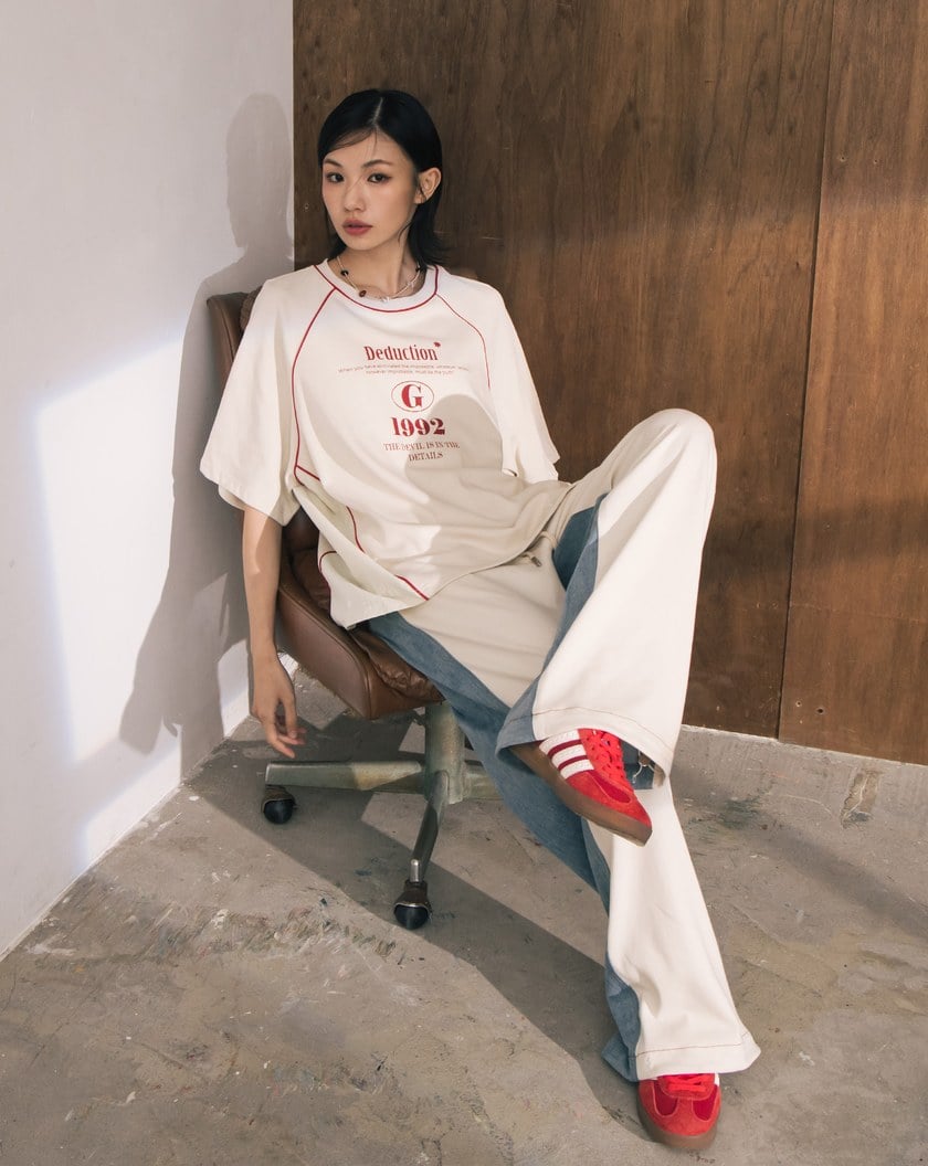 A|抗皺異材質拼接運動風寬鬆T恤(兩色)