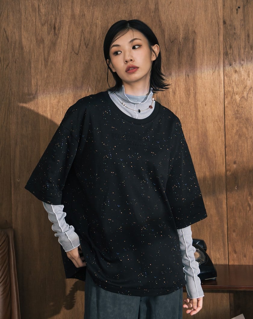 A｜彩色潑墨立體標語寬鬆短袖T恤(兩色)