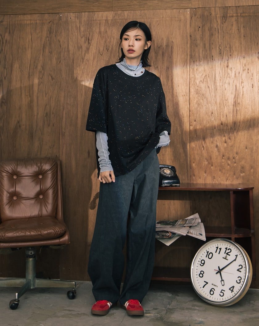 A|彩色潑墨立體標語寬鬆短袖T恤(兩色)