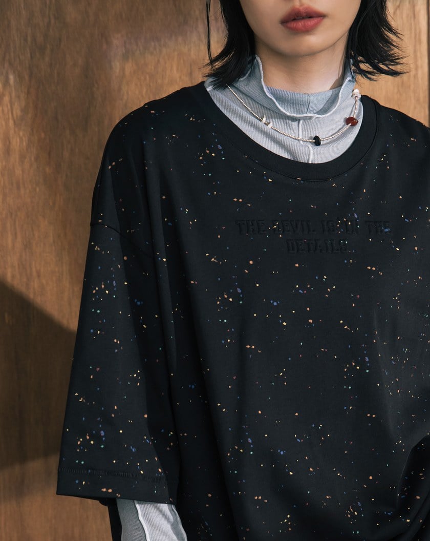 A|彩色潑墨立體標語寬鬆短袖T恤(兩色)