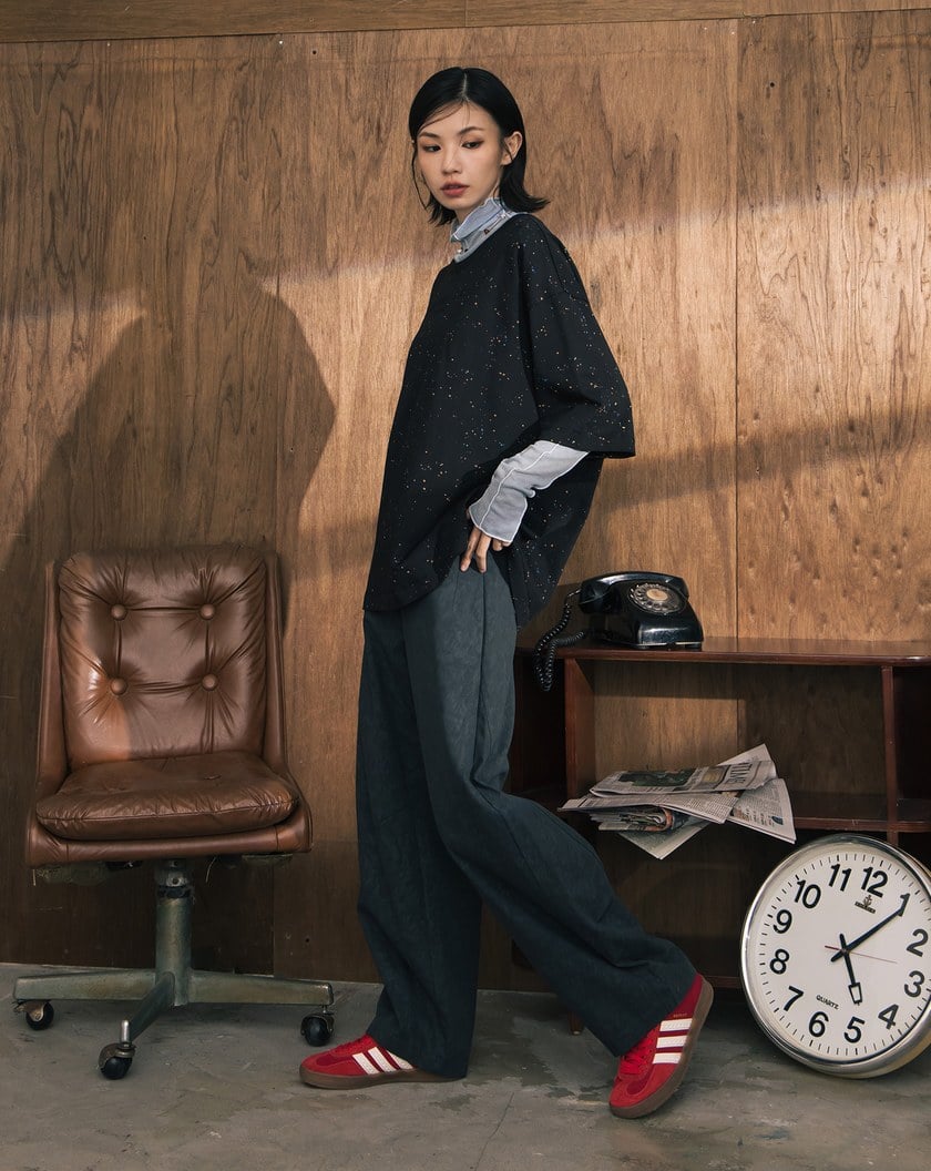 A|彩色潑墨立體標語寬鬆短袖T恤(兩色)