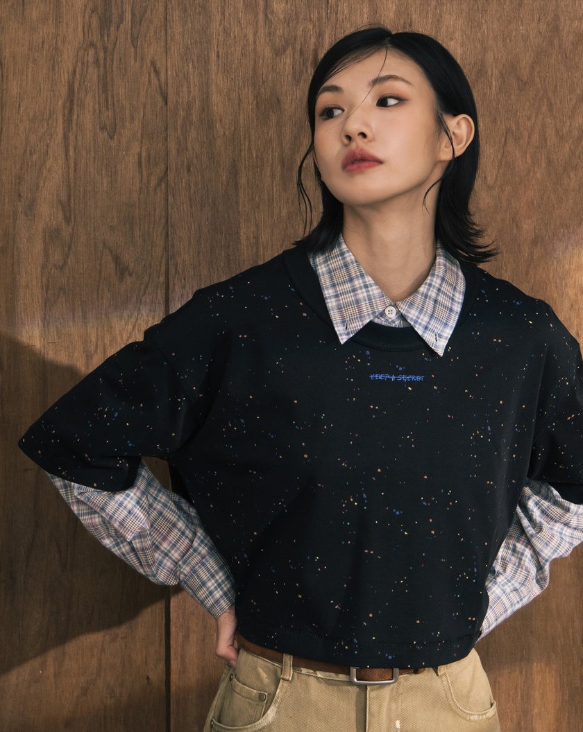 A|彩色潑墨標語印花廓型短版T恤(兩色)