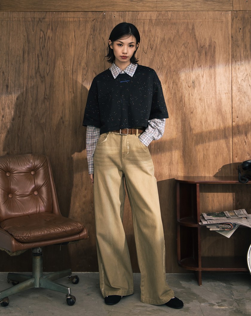 A|彩色潑墨標語印花廓型短版T恤(兩色)