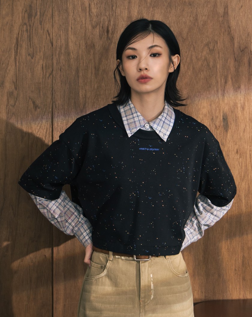 A|彩色潑墨標語印花廓型短版T恤(兩色)