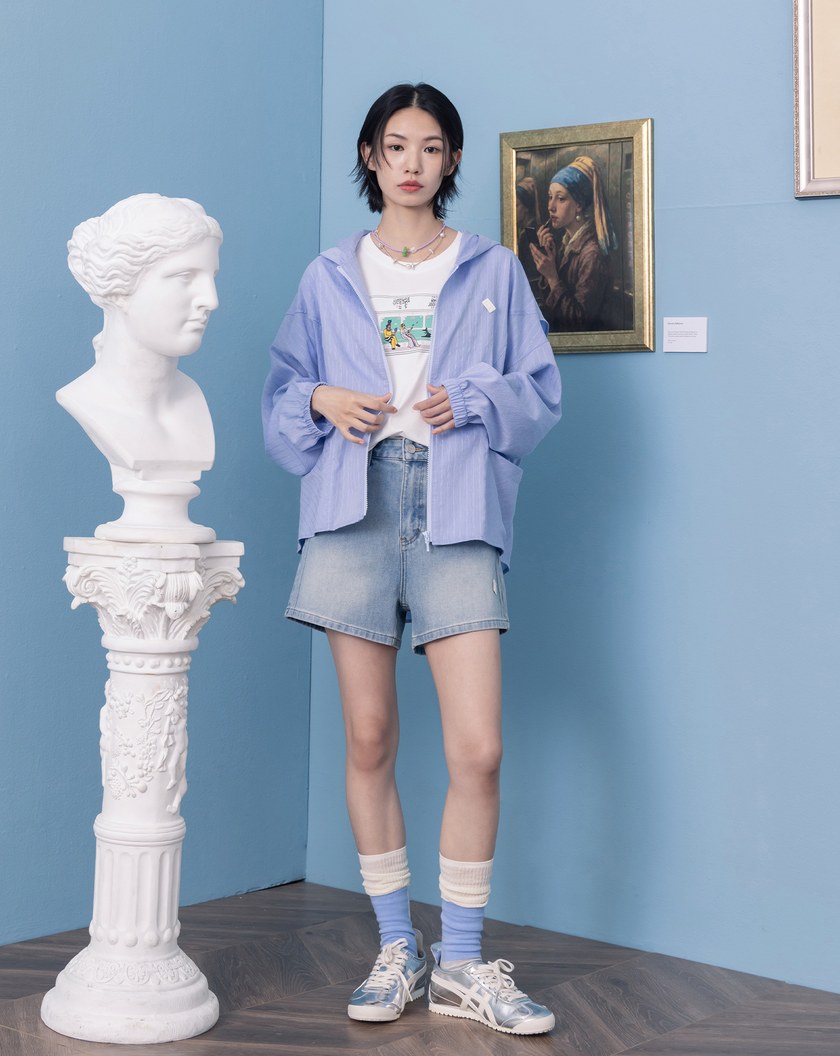 涼感天絲抗皺條紋輕薄連帽外套(兩色)